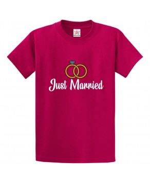 Just Married With Rings Classic Unisex Adults T-Shirt For Newly Wed